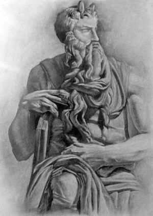 Moisés de Miguel Ángel. Carboncillo sobre papel Mi-teintes Canson Crema. 55x70 cm.
