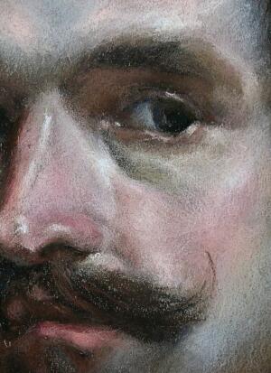 Retrato de hombre (detalle). Copia de Velázquez. Pastel 65 x 50 cm.